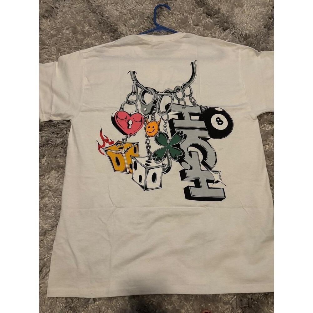 HIGH Graphic T‎ Shirt White Charm Print Streetwear Mens Large NWOT